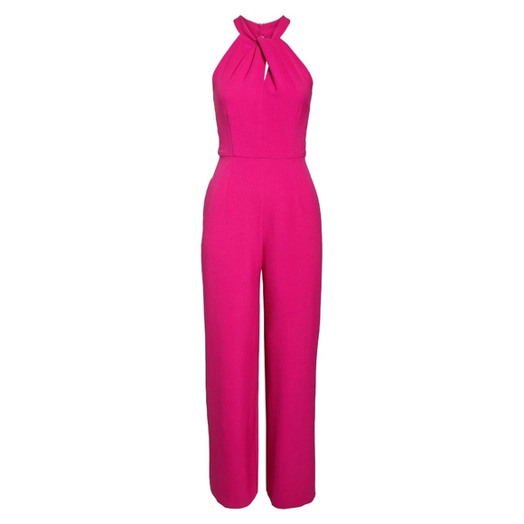 Julia Jordan Barbiecore Y2K Halter Top Magenta Hot Pink Wide Leg Jumpsuit - Picture 2 of 7